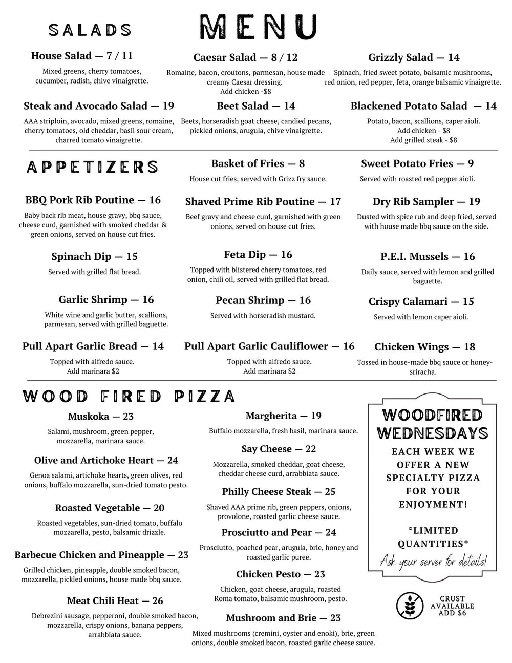 The Grizzly Grill | Menu